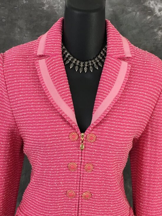 BEAUTIFUL St John couture knit pink multi jacket skirt suit size 2 - Picture 5 of 12